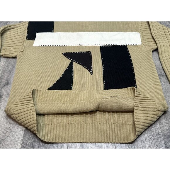 Bare Fox Urban Gear Sweater Mens‎ XL Tan Geometric Patchwork Grunge Y2K Hip Hop - Picture 4 of 10